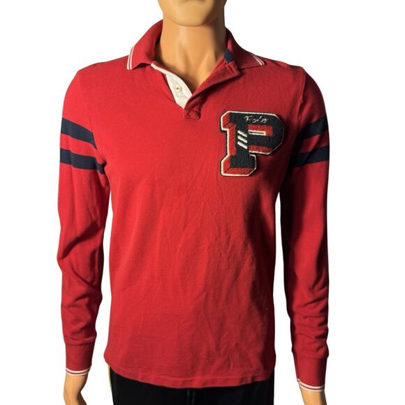Polo Ralph Lauren Shirt Red New York Embroidered Logo Mens Medium Long Sleeve - Picture 1 of 10